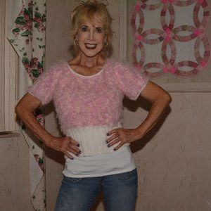 Hand crochet two tone cap sleeve sweater